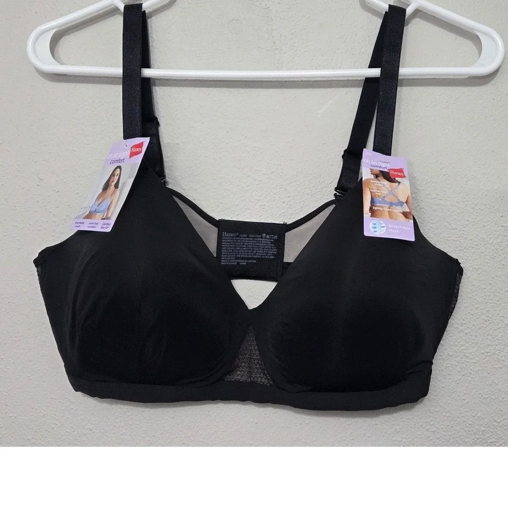 NWT Hanes Oh So Light Comfort Wire-Free Bra Black G521 Convertible‎ Straps XL